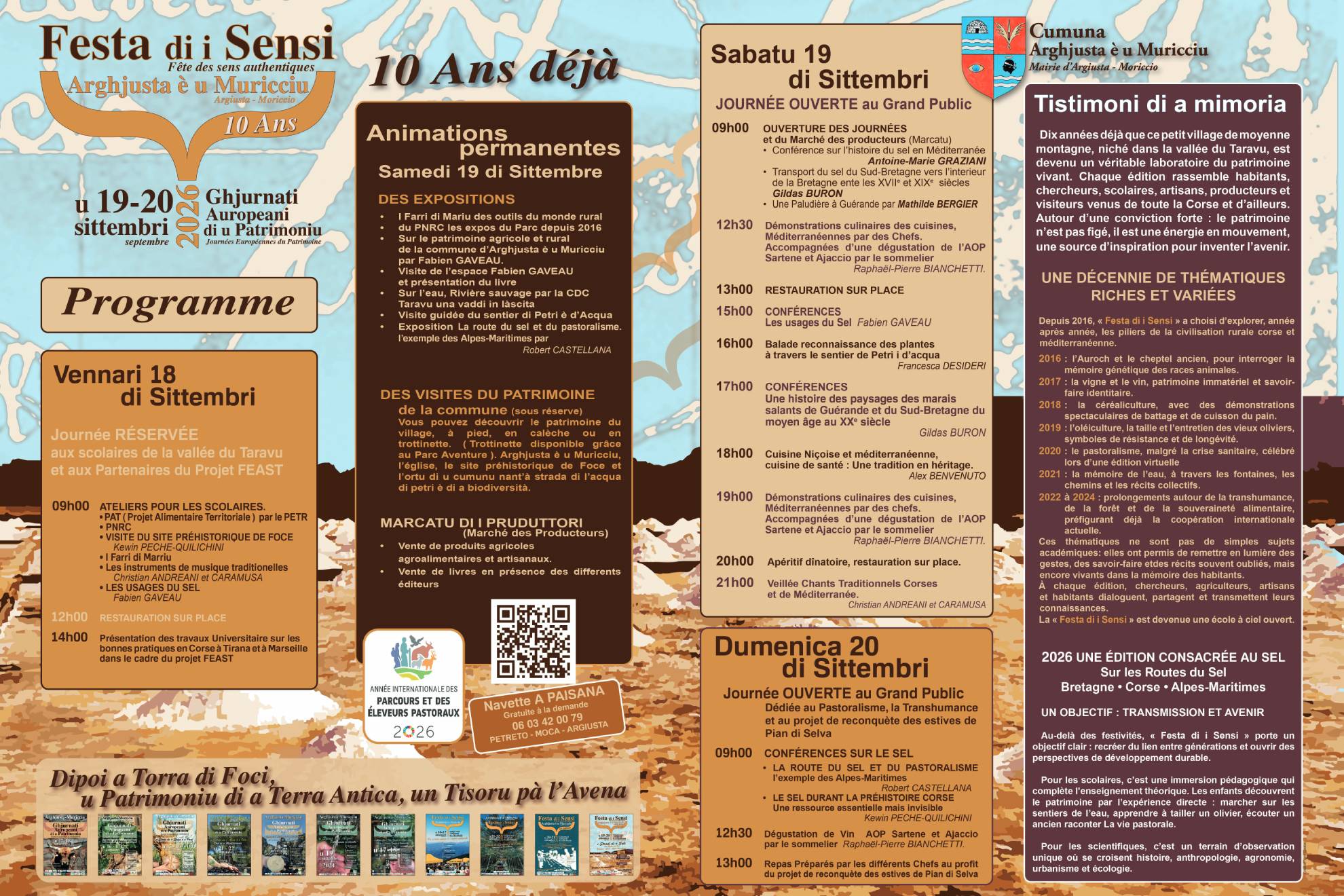 A Festa di i Sensi 2026 programme général 19 et 20 septembre 2026 Arghjusta e u Muricciu